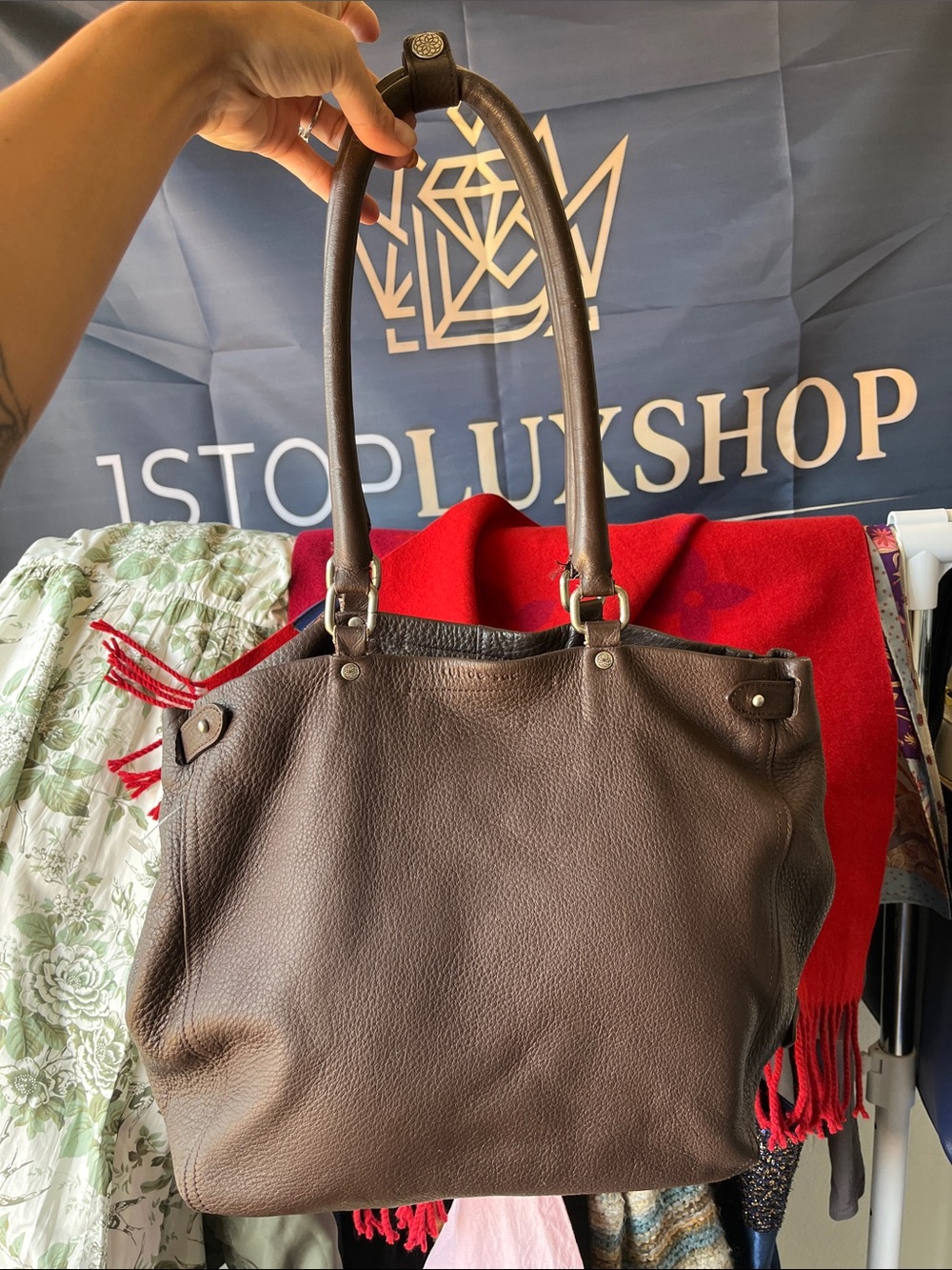 Women's Dark Brown Pebbled Leather Tote Handbag